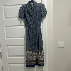 Vintage Byer Too Blue Floral Border Midi Dress - Women